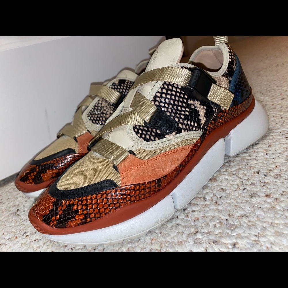 Chloé- authentic designer Sonnie Snakeskin Sneakers multicolored - Picture 3 of 12